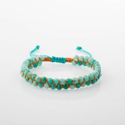 Amazonit 3-4mm Çift Sıra Doğal Taş Bileklik - 4
