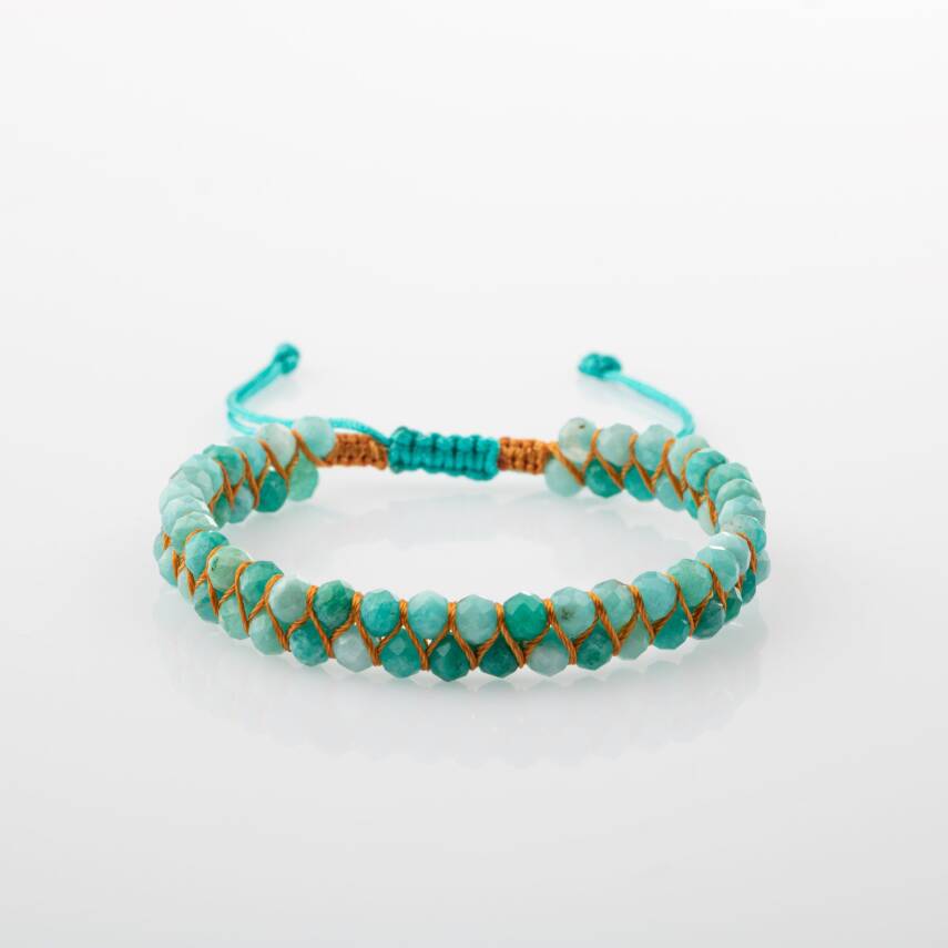 Amazonit 3-4mm Çift Sıra Doğal Taş Bileklik - 4