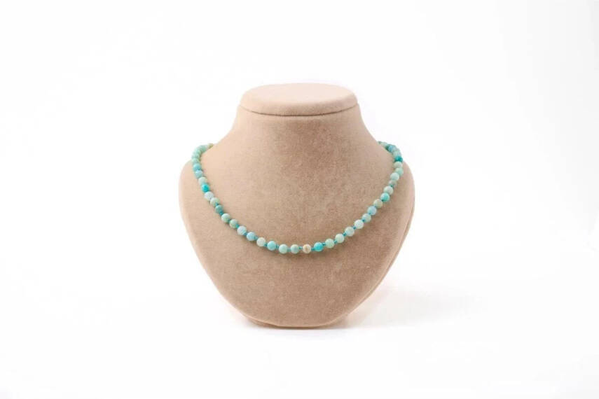 Amazonit 6 mm Düğümlü Doğal Taş Kolye - 1