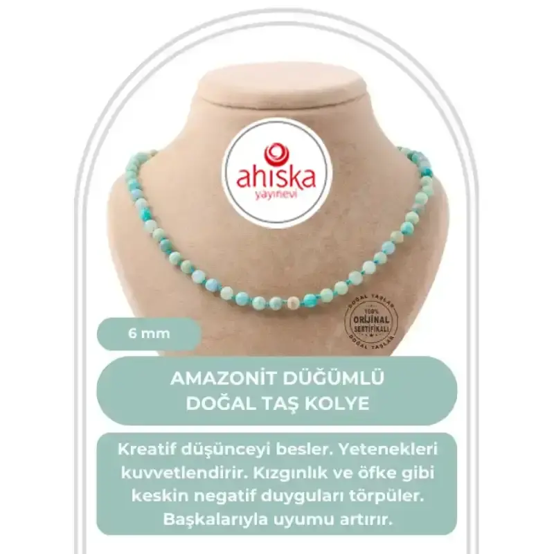 Amazonit 6 mm Düğümlü Doğal Taş Kolye - 2