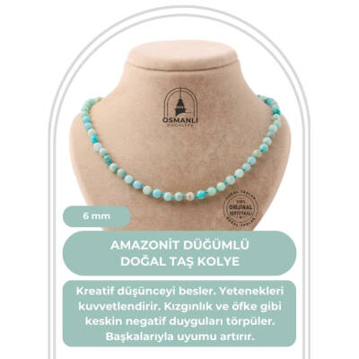Amazonit 6 mm Düğümlü Doğal Taş Kolye - Osmanlı Doğaltaş