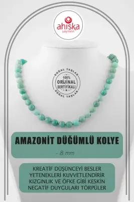 Amazonit 8 mm Düğümlü Doğal Taş Kolye - 1