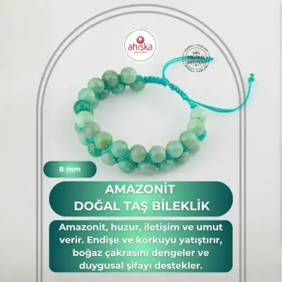 Amazonit 8mm Çift Sıra Makrome Doğal Taş Bileklik - Doğal Taş (1)