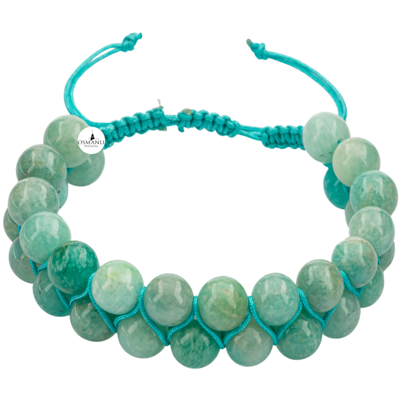 Amazonit 8mm Çift Sıra Makrome Doğal Taş Bileklik - 2