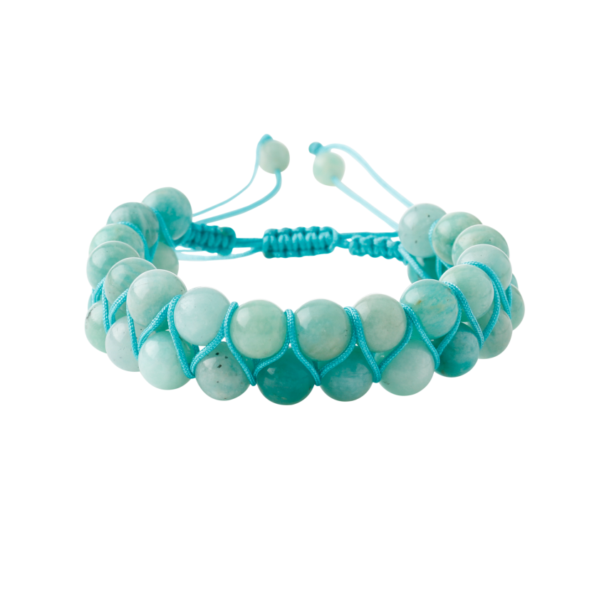 Amazonit 8mm Çift Sıra Makrome Doğal Taş Bileklik - 3