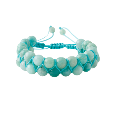 Amazonit 8mm Çift Sıra Makrome Doğal Taş Bileklik - 5