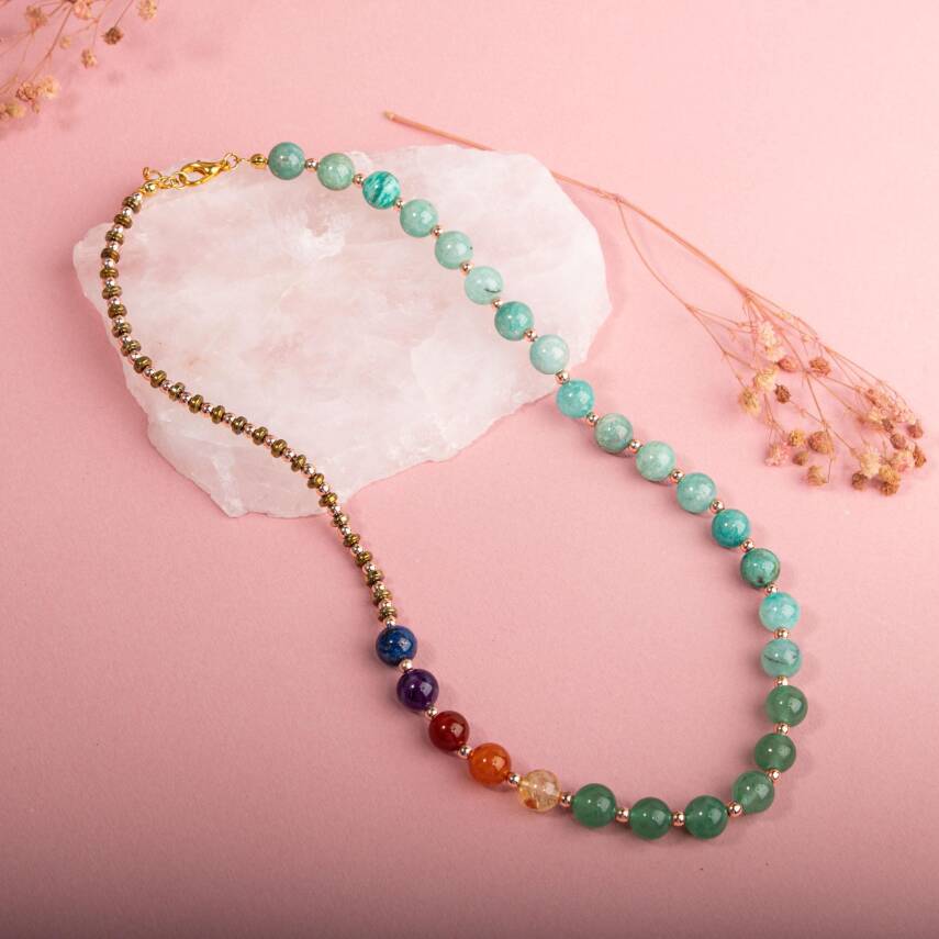 Amazonit -Aventurin-Sitrin-Karnelyan Akik-Kırmızı Akik-Ametist-Lapis Lazuli Kolye - 2