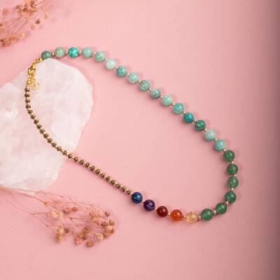 Amazonit -Aventurin-Sitrin-Karnelyan Akik-Kırmızı Akik-Ametist-Lapis Lazuli Kolye - 4