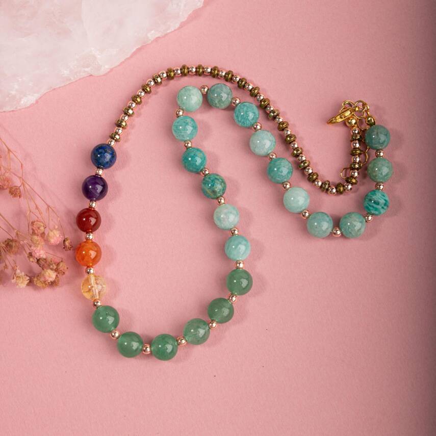 Amazonit -Aventurin-Sitrin-Karnelyan Akik-Kırmızı Akik-Ametist-Lapis Lazuli Kolye - 5