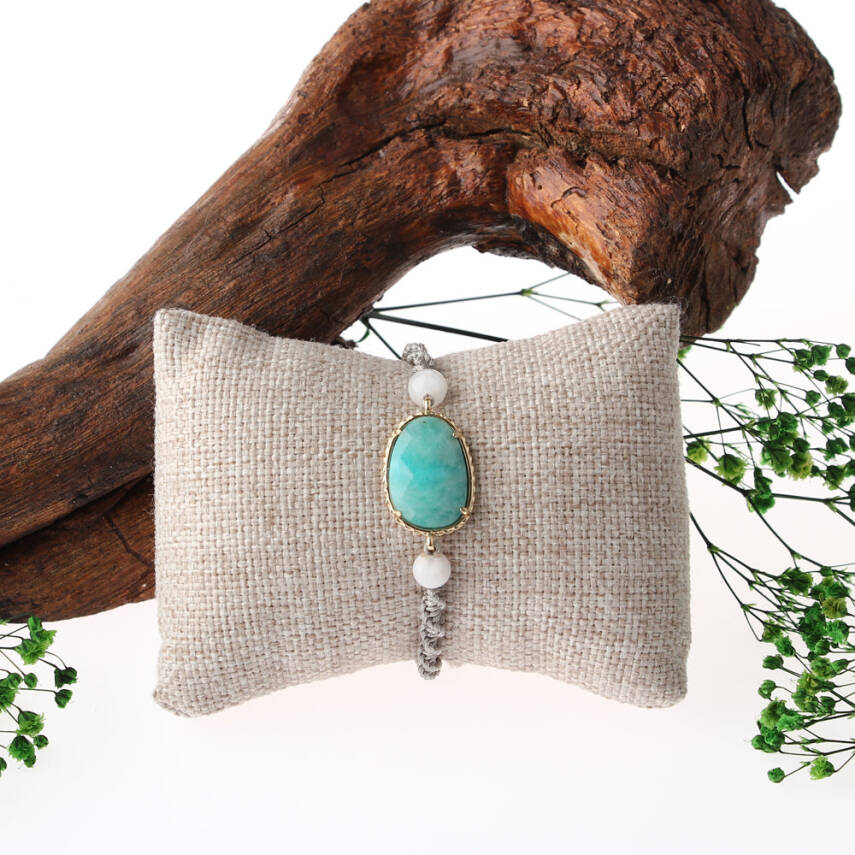 Amazonit-Ay Taşı Doğal Taş Makrome Örgü Bileklik - 2