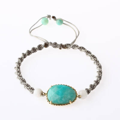 Amazonit-Ay Taşı Doğal Taş Makrome Örgü Bileklik - 4