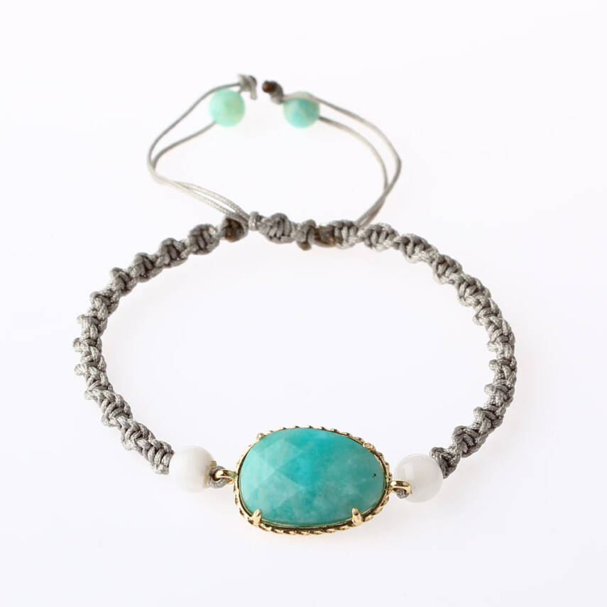 Amazonit-Ay Taşı Doğal Taş Makrome Örgü Bileklik - 4