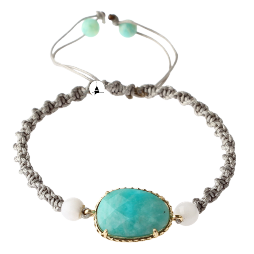 Amazonit-Ay Taşı Doğal Taş Makrome Örgü Bileklik - 5