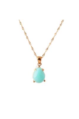 Amazonit Doğal Taş Gümüş Kolye, Gümüş Sarı Zincir - Osmanlı Doğaltaş