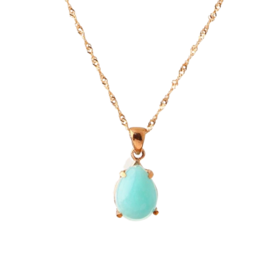 Amazonit Doğal Taş Gümüş Kolye, Gümüş Sarı Zincir - 3