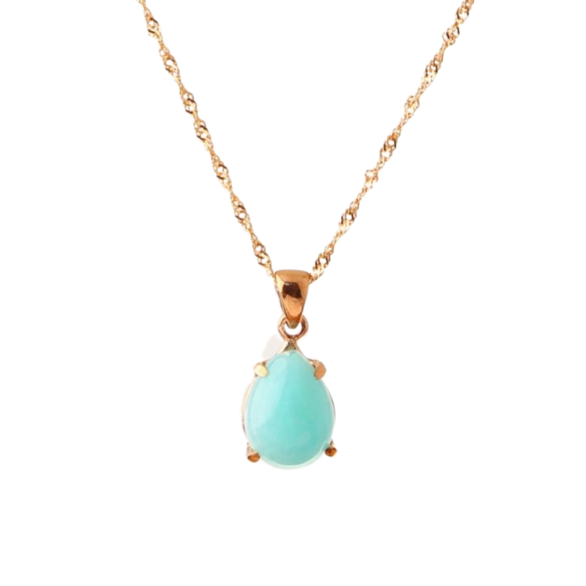 Amazonit Doğal Taş Gümüş Kolye, Gümüş Sarı Zincir - 3