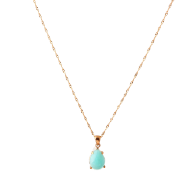 Amazonit Doğal Taş Gümüş Kolye, Gümüş Sarı Zincir - 4