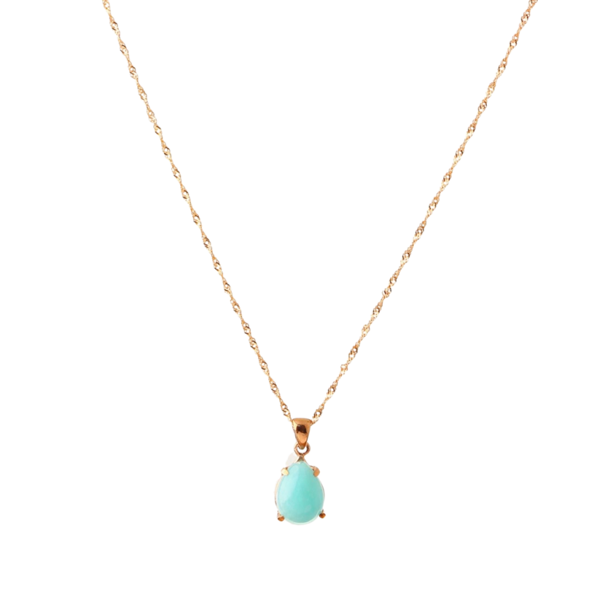 Amazonit Doğal Taş Gümüş Kolye, Gümüş Sarı Zincir - 4