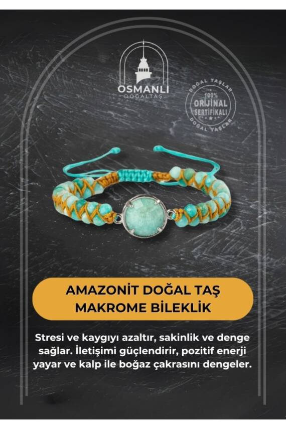 Amazonit Doğal Taş Makrome Bileklik - 1