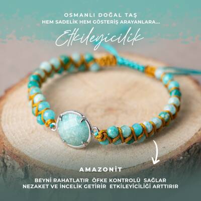 Amazonit Doğal Taş Makrome Bileklik - 2