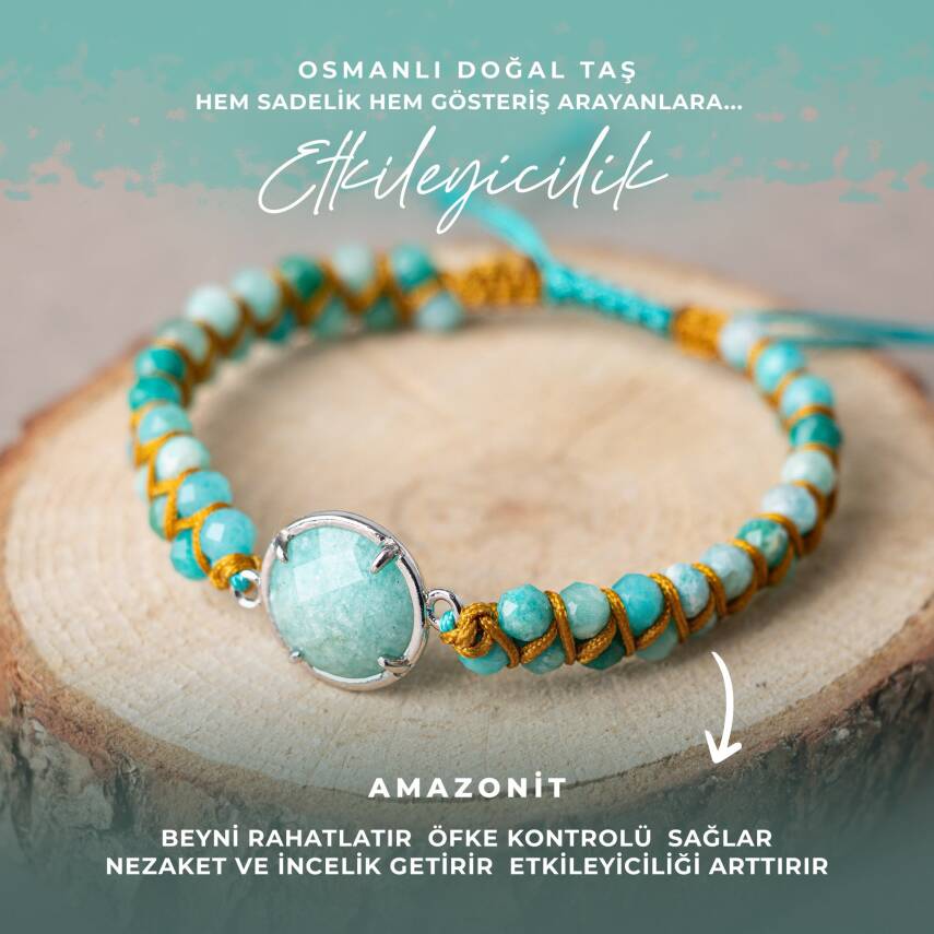 Amazonit Doğal Taş Makrome Bileklik - 2