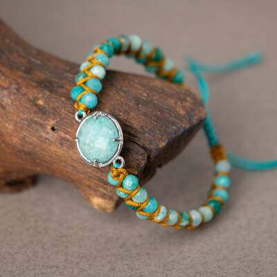 Amazonit Doğal Taş Makrome Bileklik - 5