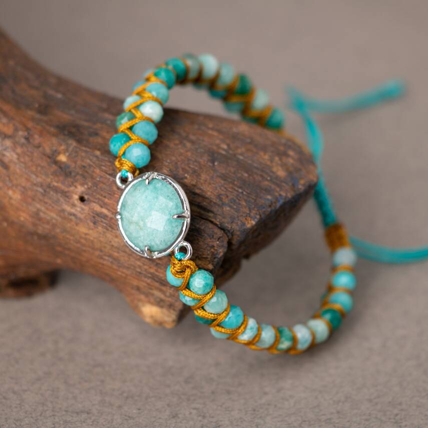 Amazonit Doğal Taş Makrome Bileklik - 5