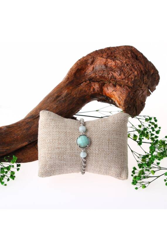 Amazonit Doğal Taş Makrome Örgü Bileklik - 1