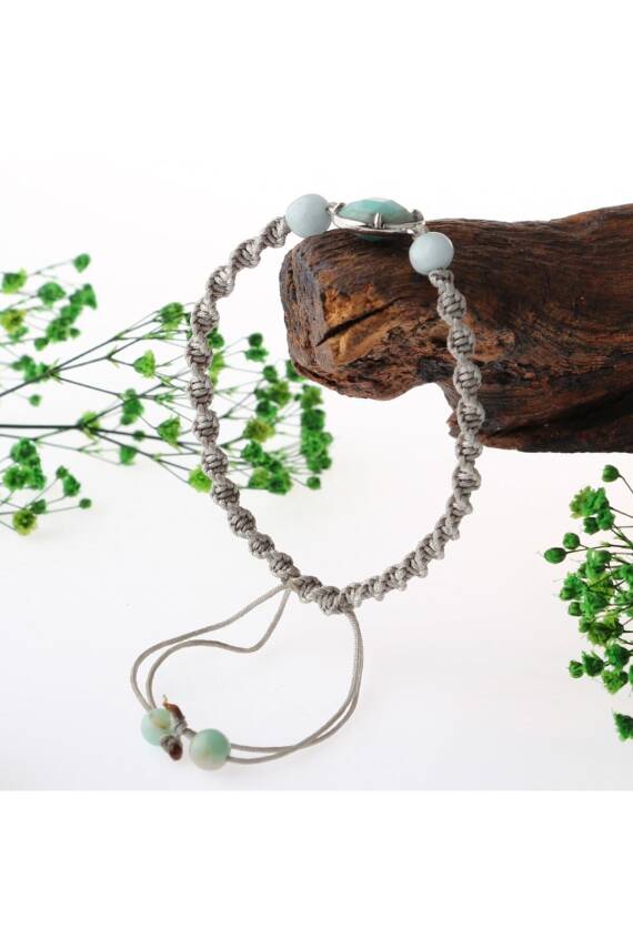 Amazonit Doğal Taş Makrome Örgü Bileklik - 2