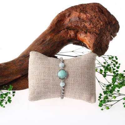 Amazonit Doğal Taş Makrome Örgü Bileklik - 2