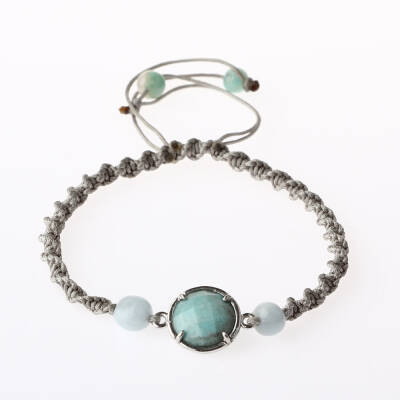 Amazonit Doğal Taş Makrome Örgü Bileklik - 4