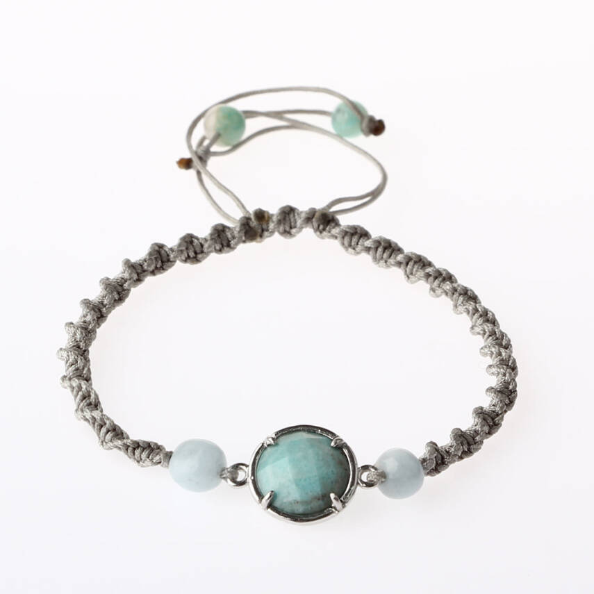 Amazonit Doğal Taş Makrome Örgü Bileklik - 4