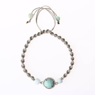 Amazonit Doğal Taş Makrome Örgü Bileklik - 5