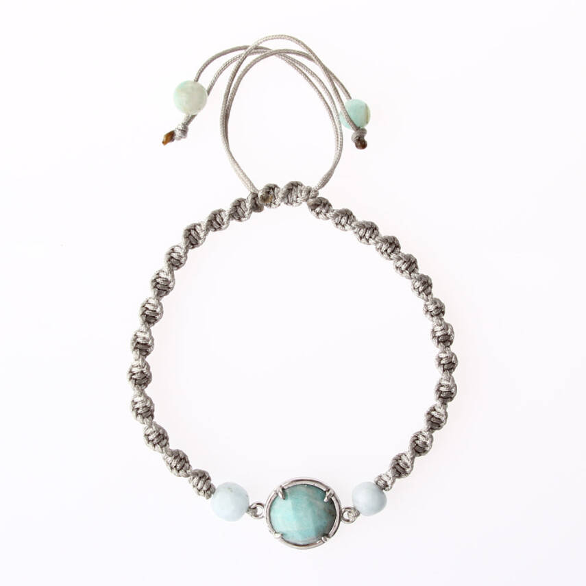 Amazonit Doğal Taş Makrome Örgü Bileklik - 5