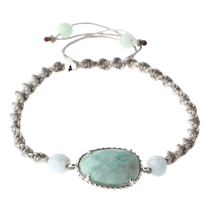 Amazonit Doğal Taş Makrome Örgü Bileklik - 6