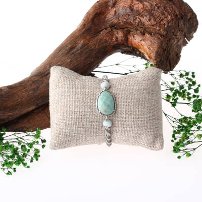 Amazonit Doğal Taş Makrome Örgü Bileklik - 7
