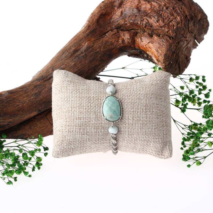 Amazonit Doğal Taş Makrome Örgü Bileklik - 7