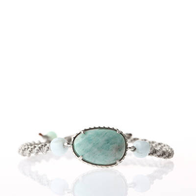 Amazonit Doğal Taş Makrome Örgü Bileklik - 9