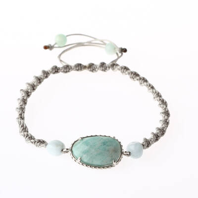 Amazonit Doğal Taş Makrome Örgü Bileklik - 10