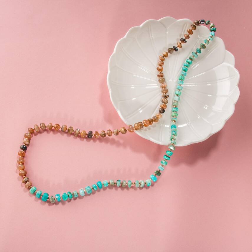 Amazonit-Güneş Taşı-Hematit Doğal Taş Kolye - 4