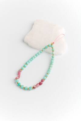 Amazonit, Turmalin Doğal Taş Telefon İpi - 2