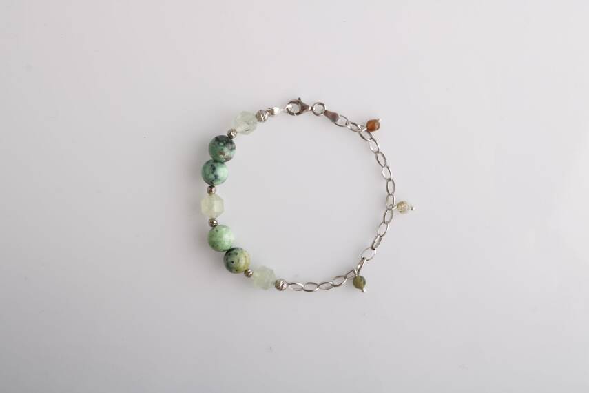 Amazonya, İspanyol Varisit-Prehneit-Akik Doğal Taş Gümüş Bileklik - 1