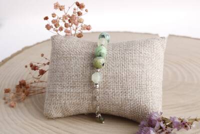 Amazonya, İspanyol Varisit-Prehneit-Akik Doğal Taş Gümüş Bileklik - 2