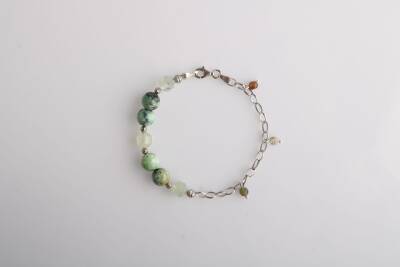 Amazonya, İspanyol Varisit-Prehneit-Akik Doğal Taş Gümüş Bileklik - 4