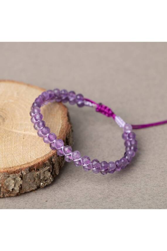 Ametist 3-4mm Çift Sıra Doğal Taş Bileklik - 1