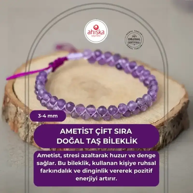 Ametist 3-4mm Çift Sıra Doğal Taş Bileklik - 1