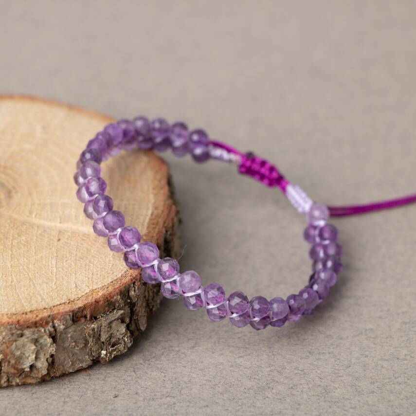 Ametist 3-4mm Çift Sıra Doğal Taş Bileklik - 1