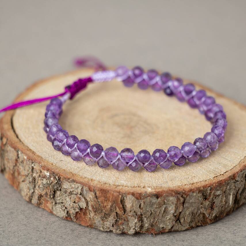 Ametist 3-4mm Çift Sıra Doğal Taş Bileklik - 2