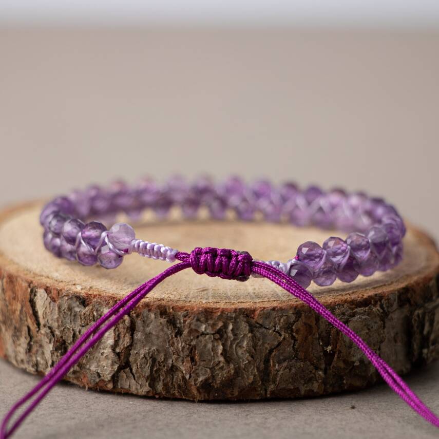 Ametist 3-4mm Çift Sıra Doğal Taş Bileklik - 3