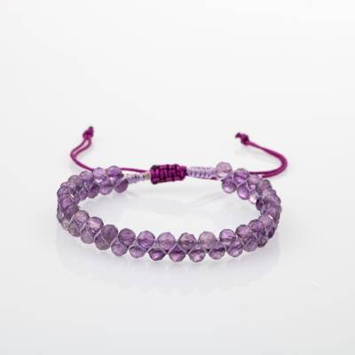 Ametist 3-4mm Çift Sıra Doğal Taş Bileklik - 4